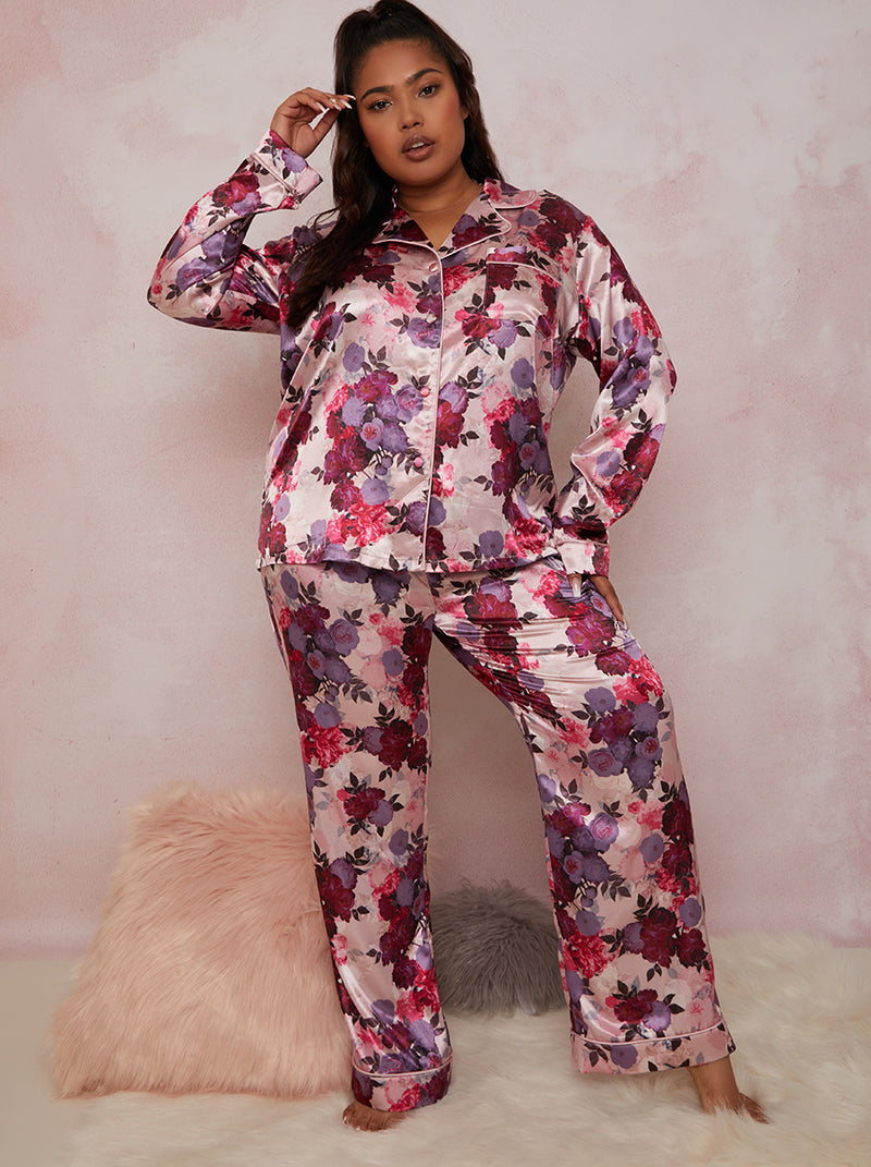 Plus Size Floral Pyjama Short Set in Blush