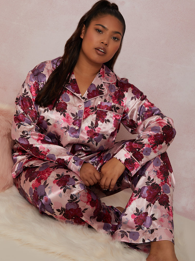 Plus Size Floral Pyjama Short Set in Blush