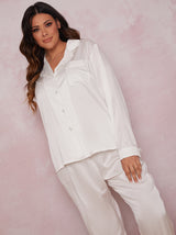 Plus Size Long Sleeved Silky Pyjama Set in White