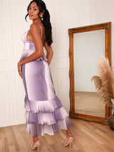 Cami Ruffle Detail Bodycon Dress in Purple Ombre