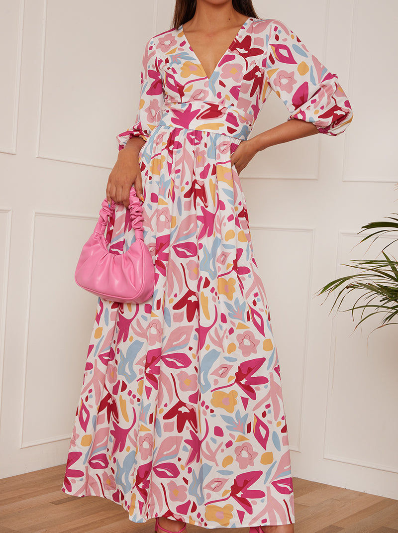 Floral Print Wrap Maxi Dress in Pink