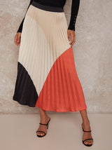 High Waist Colour Block Pleated Midi Skirt in Multi