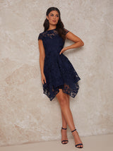 Floral Embroidered Mesh Midi Dress in Navy