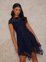 Floral Embroidered Mesh Midi Dress in Navy