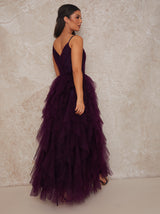 Wrap Front Tulle Maxi Dress in Purple