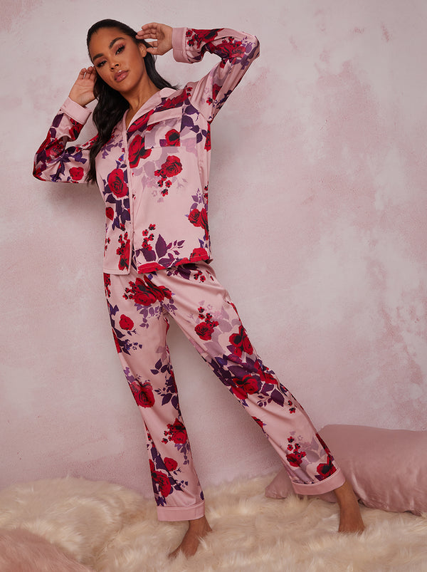 Floral Printed Pyjama Set in Pink