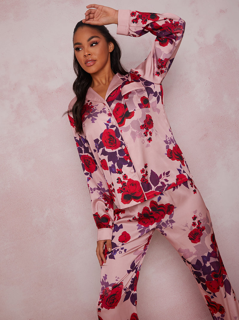 Floral Printed Pyjama Set in Pink