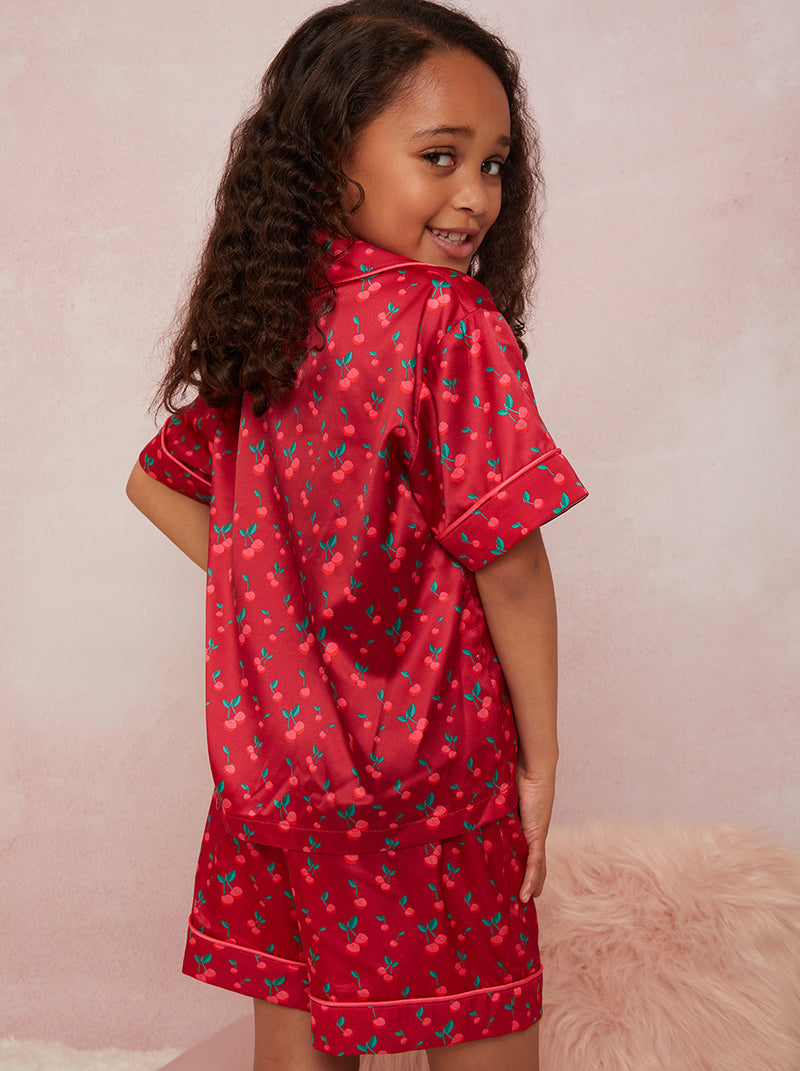 Girls Cherry Print Pyjama Short Set in Red