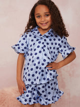 Girls Spot Print Pyjama Short Set in Blue