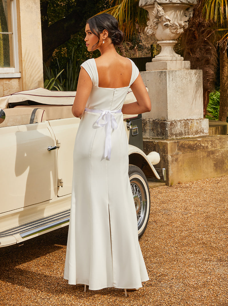 Pleated Bodice Wedding Dress in White