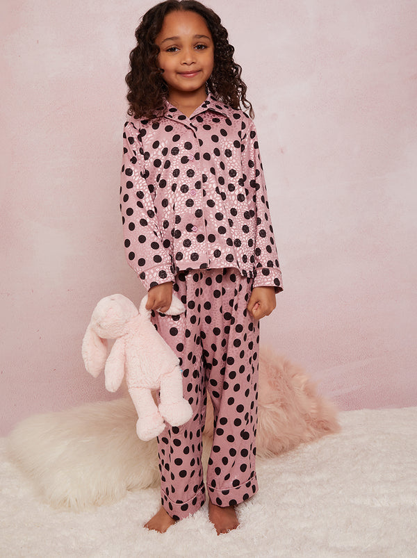 Girls Spot Print Pyjama Set in Pink