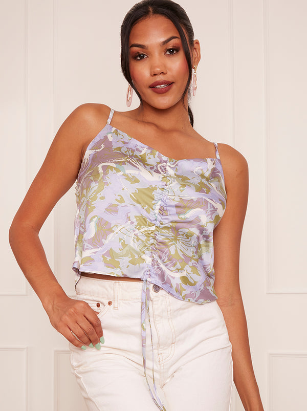Cami Ruched Marble Print Top in Grey