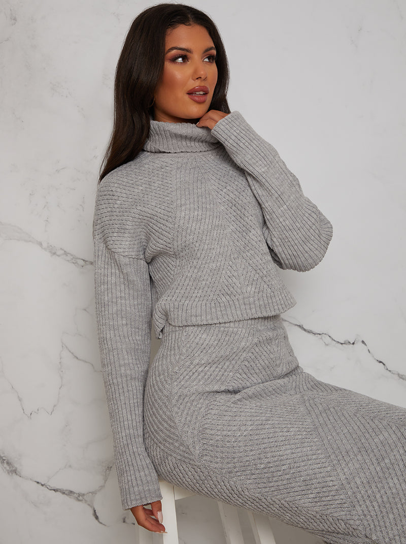 Roll Neck Knitted Jumper in Grey