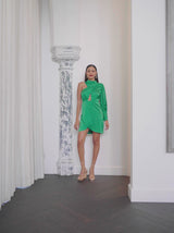 One Sleeve Cut-Out Mini Dress in Green