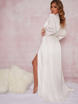 Bridal Maxi Length Lace Detail Robe In White