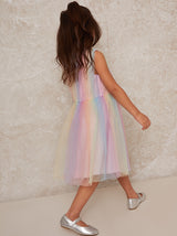 Girls Sleeveless Tulle Party Dress in Rainbow