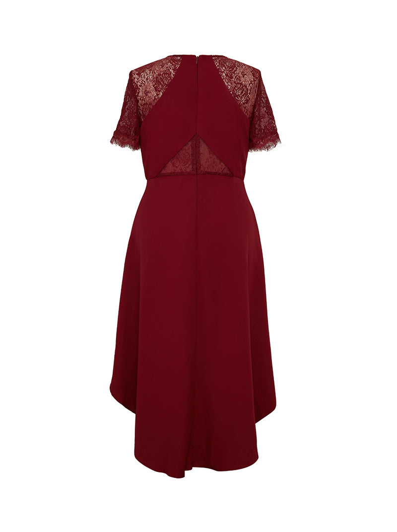Plus Size Embroidered Bodice Dress in Burgundy