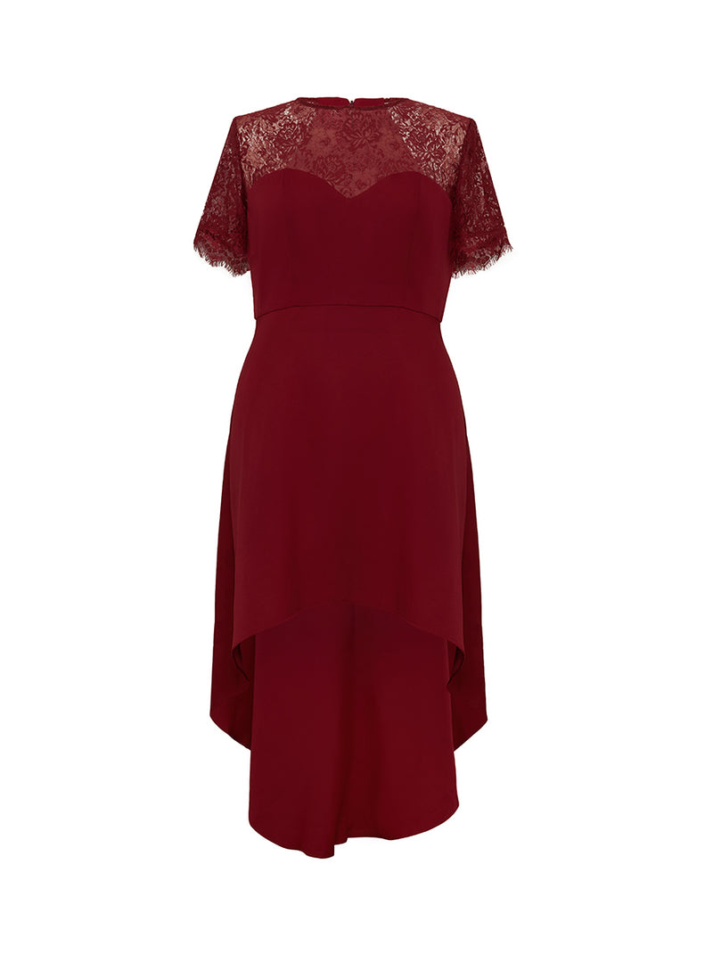 Plus Size Embroidered Bodice Dress in Burgundy