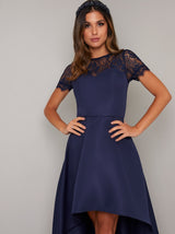 Dip Hem Lace Dress in Blue
