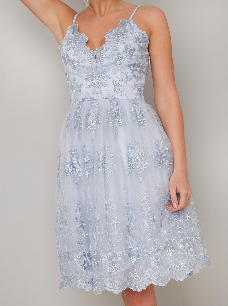 Lace Embroidered Cami Midi Dress in Blue