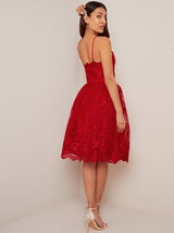 Lace Embroidered Cami Midi Dress in Red