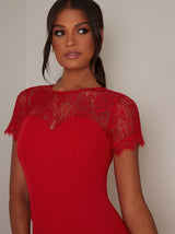 Lace insert Short Sleeved Wide Leg Jumpsuit in Red