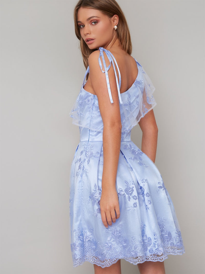One Shoulder Lace Overlay Dress in Blue