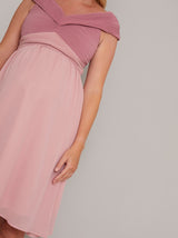 Bardot Chiffon Skirt Midi Maternity Dress in Pink