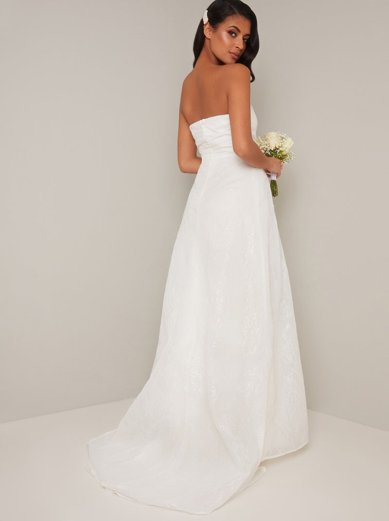 Bridal Strapless Embroidered Wedding Dress in White