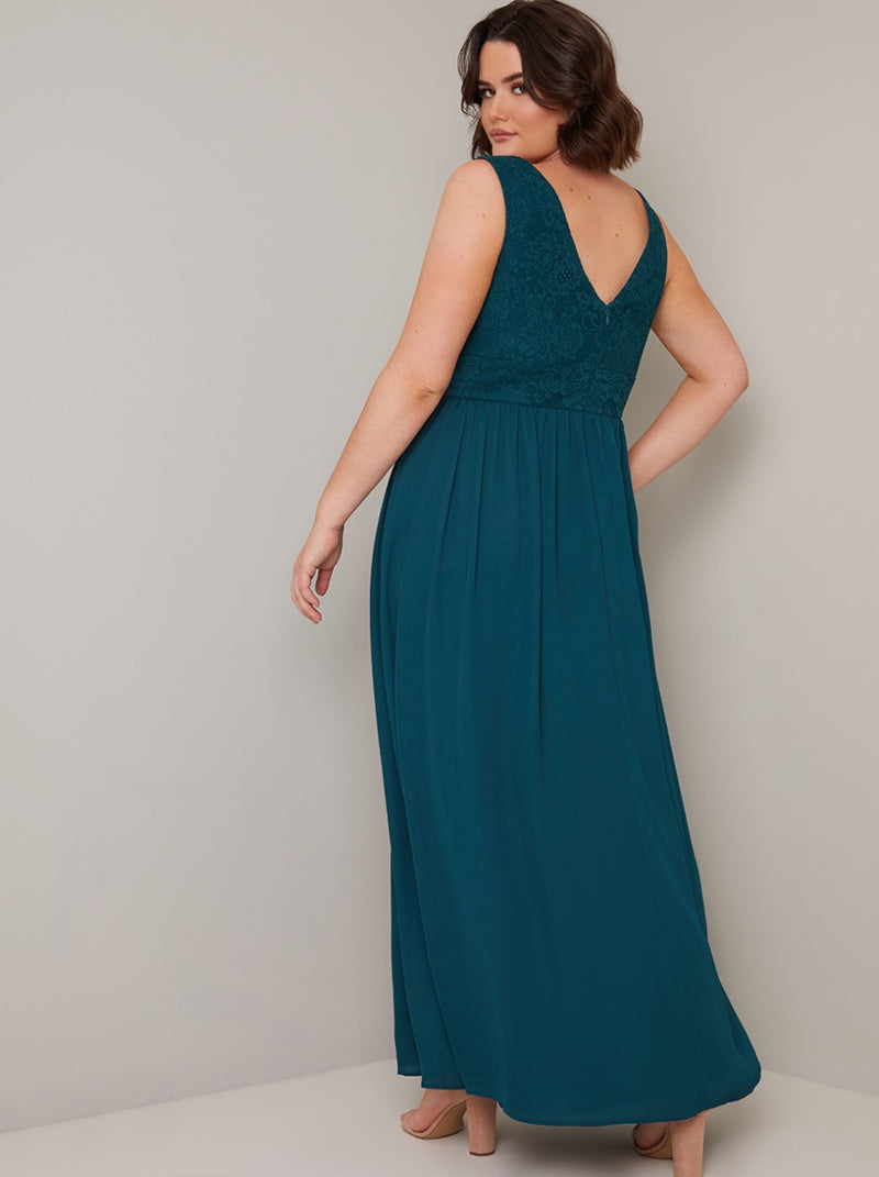 Plus Size Lace Bodice Detail Maxi Dress in Green