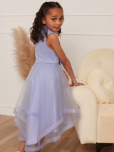 Younger Girls Tulle Layered Midi Dress in Blue