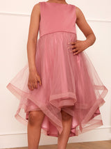 Younger Girls Tulle Layered Midi Dress in Pink