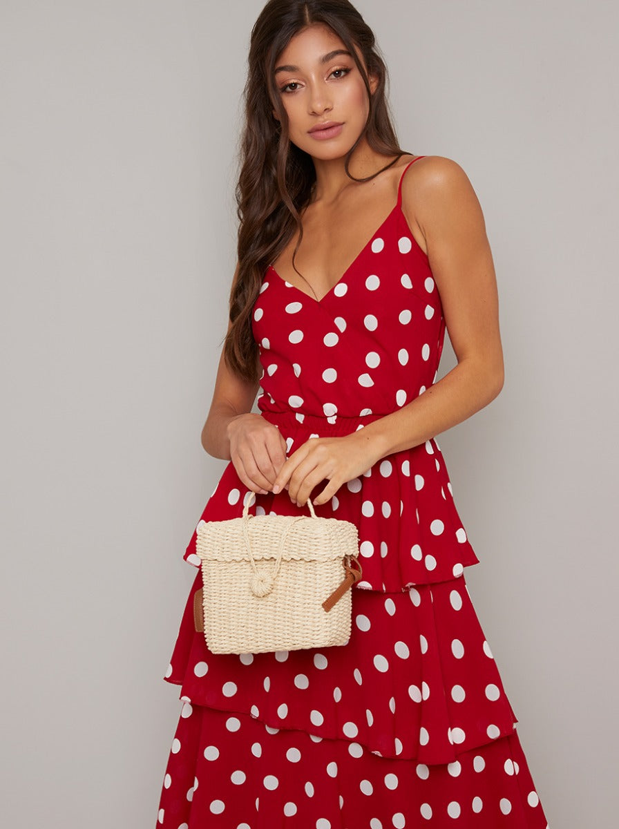 Spot Print Tiered Maxi Dress in Red – Chi Chi London
