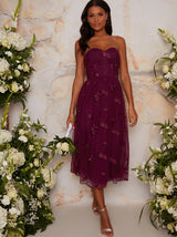 Bardot Lace Overlay Tulle Midi Dress In Burgundy
