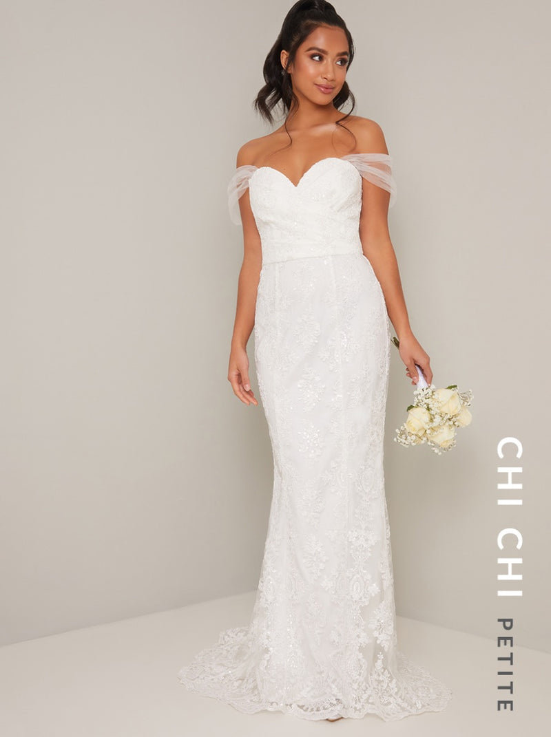 Petite Sweetheart Lace Bodycon Wedding Dress in White
