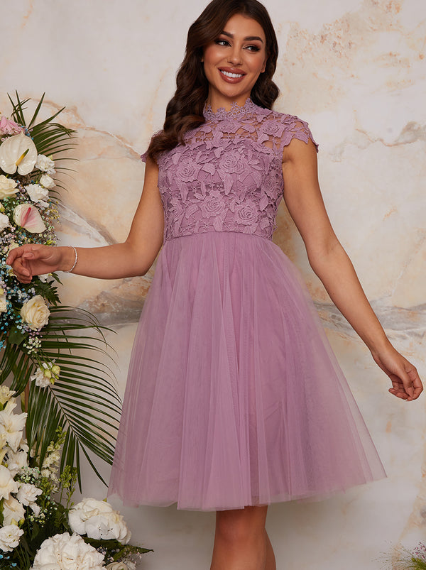 Lace Bodice Cut Out Midi Dress in Lilac