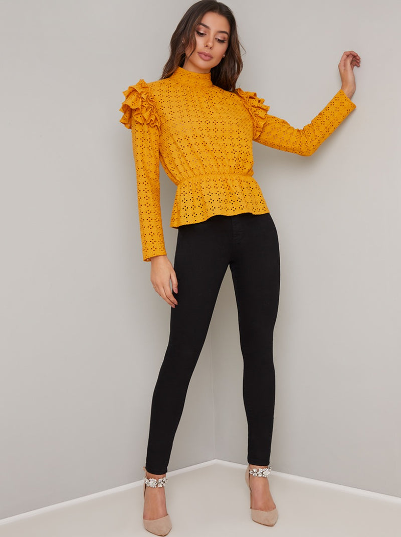Broderie Anglaise Ruffle Top in Yellow