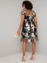 Maternity Floral Embroidered Overlay Dress in Black