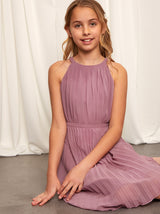 Older Girls Halter Style Pleated Dress in Lilac