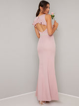 Open Back Diamante Waist Maxi Dress in Pink