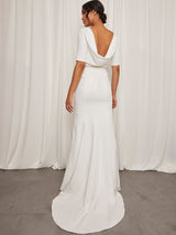 Mid Sleeve Embellished Maxi Wedding Dress in White