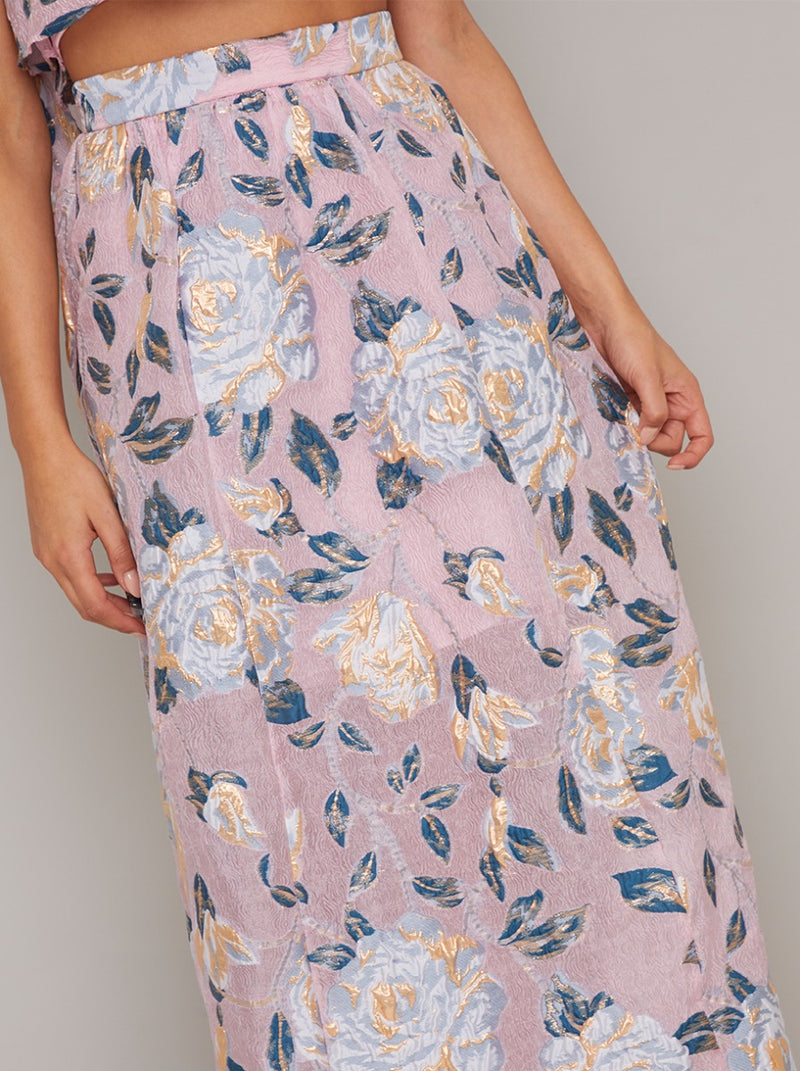 Jacquard Floral Maxi Skirt in Pink