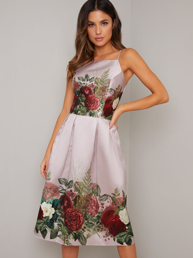 Cami Strap Floral Print Midi Dress in Pink