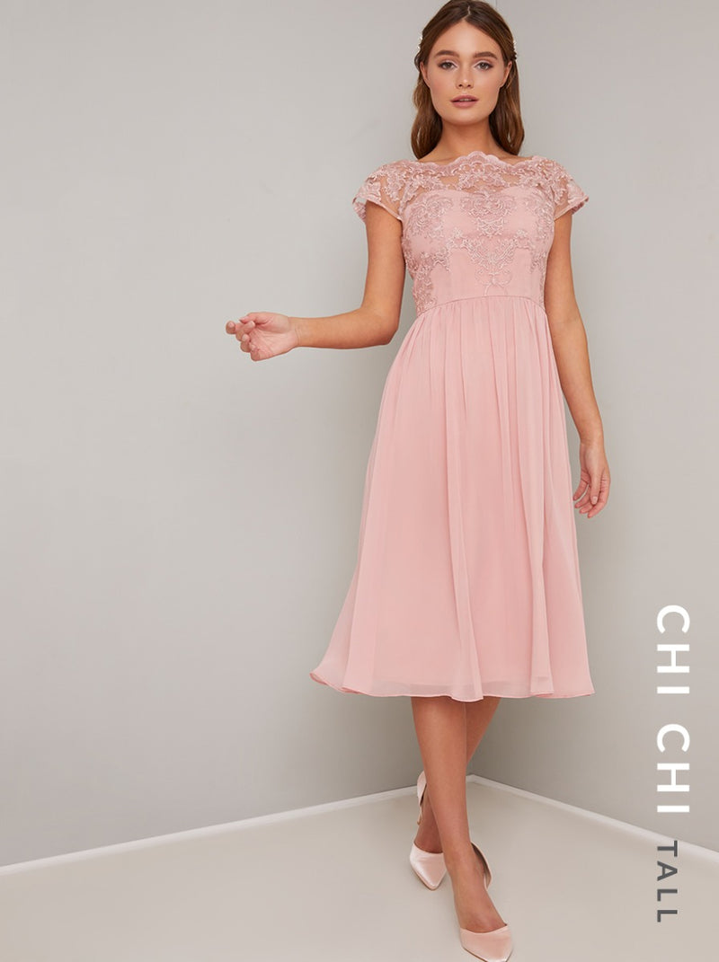 Tall Embroidered Midi Dress in Rose Gold – Chi Chi London