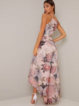 Cami Strap Floral Print Dip Hem Midi Dress in Pink