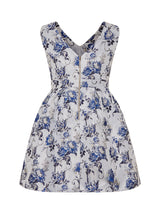 Plus Size V Neck Floral Jacquard Midi Dress in Blue