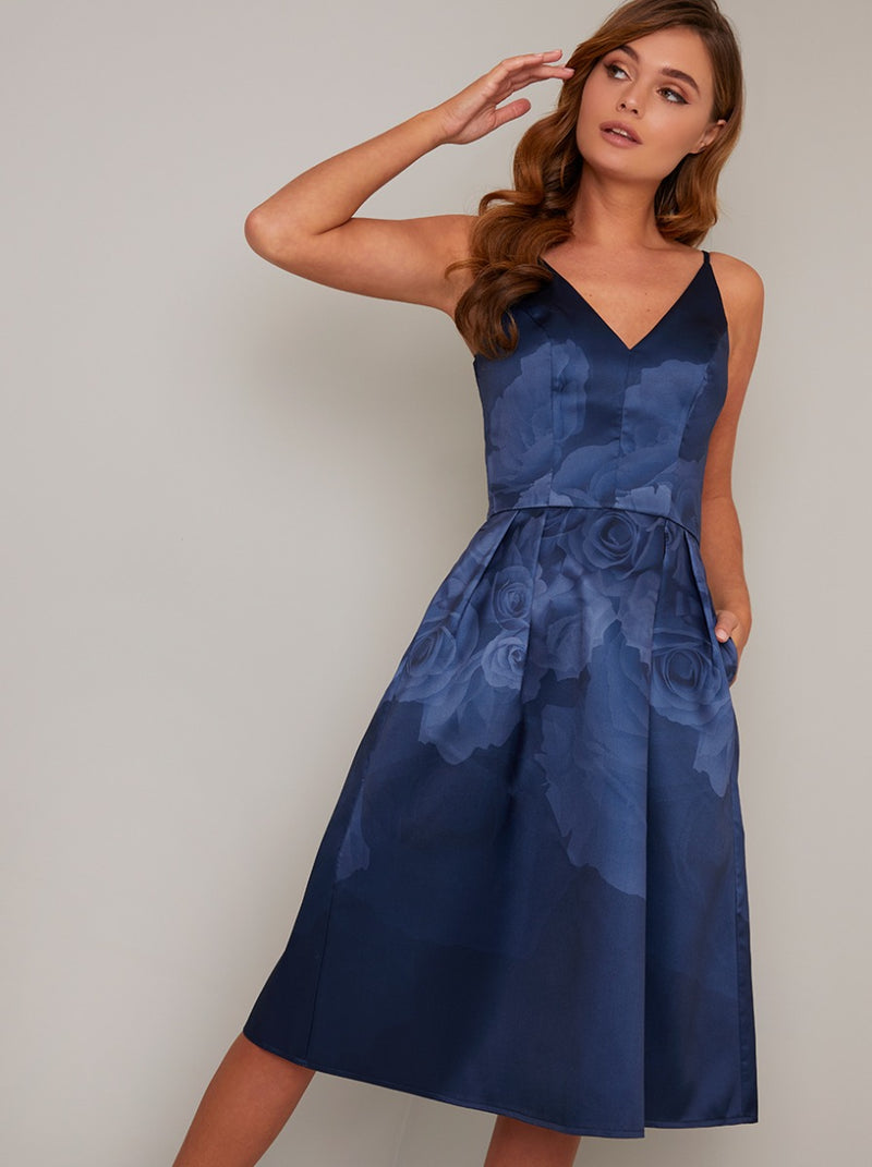 Cami Strap Ombre Floral Print Midi Dress in Blue – Chi Chi London
