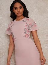 Embroidered Angel Sleeve Dress is Pink