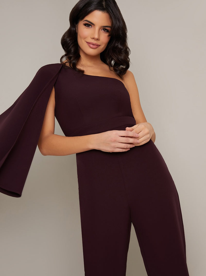 Cape Detail Straight Leg Jumpsuit in Red