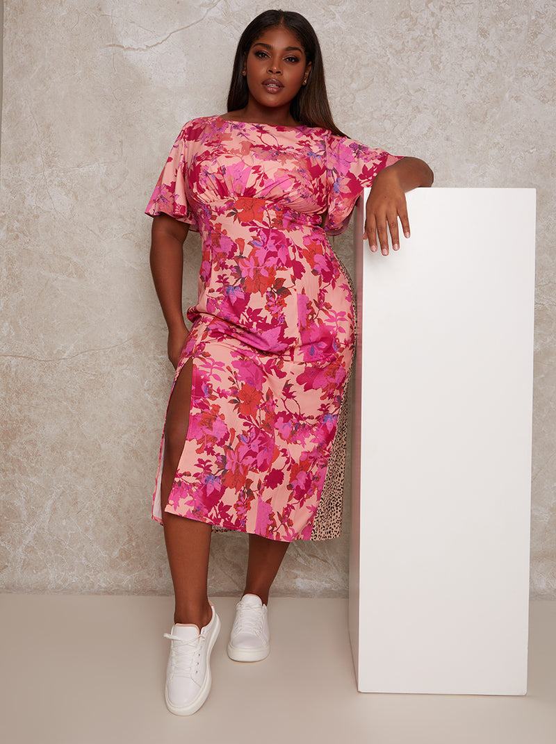 Plus Size Floral & Animal Print Midi Dress in Multi